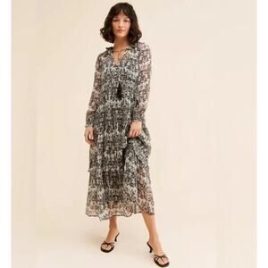 NEW! ANTHROPOLOGIE 'Marais' Chiffon Maxi Dress in BLACK / WHITE (L)